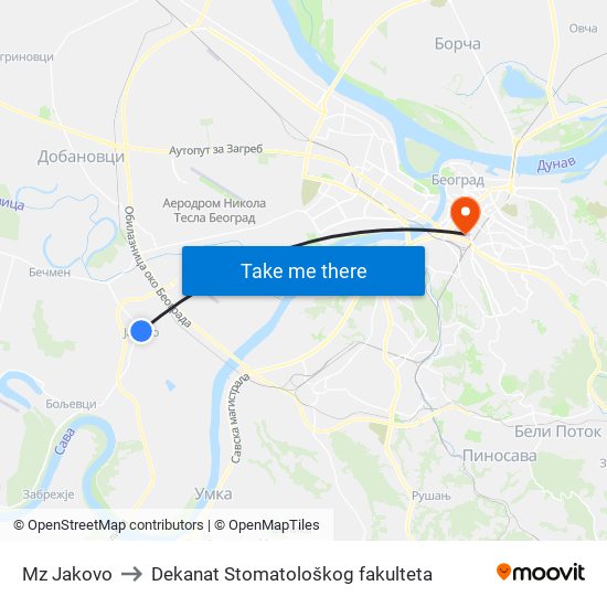 Mz Jakovo to Dekanat Stomatološkog fakulteta map