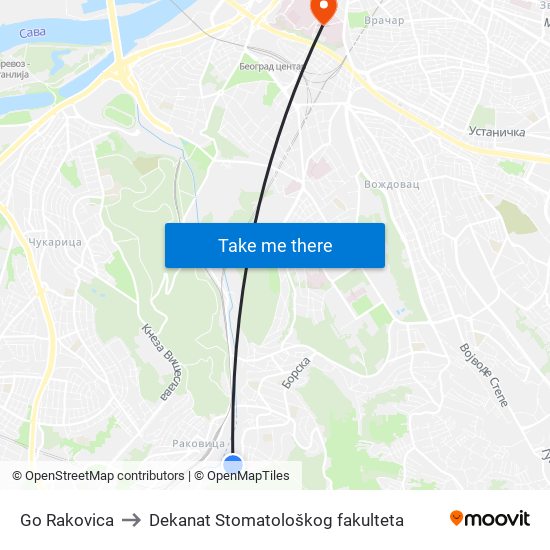 Go Rakovica to Dekanat Stomatološkog fakulteta map