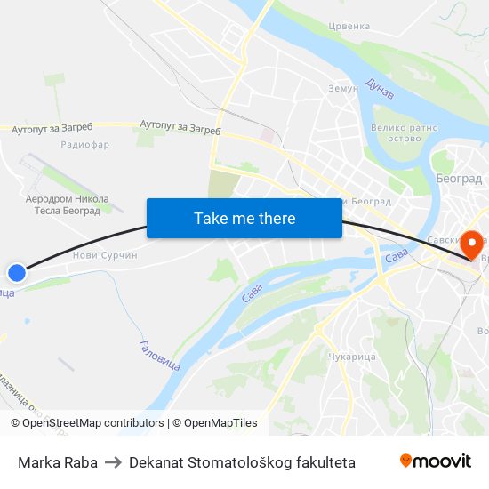 Marka Raba to Dekanat Stomatološkog fakulteta map