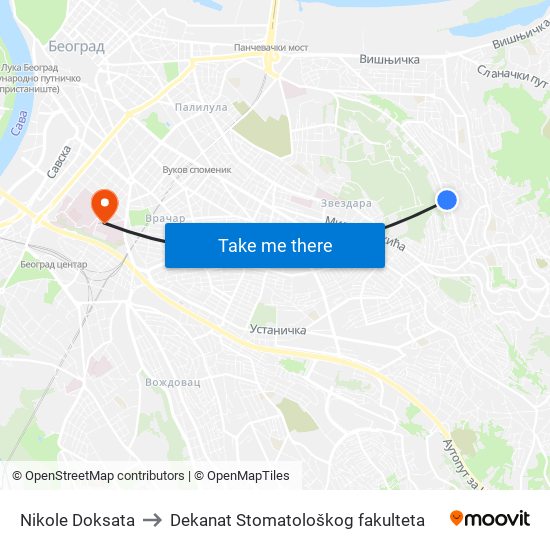 Nikole Doksata to Dekanat Stomatološkog fakulteta map