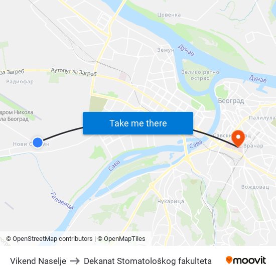 Vikend Naselje to Dekanat Stomatološkog fakulteta map