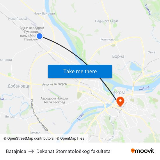 Batajnica to Dekanat Stomatološkog fakulteta map