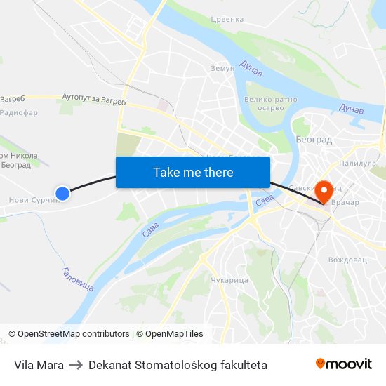 Vila Mara to Dekanat Stomatološkog fakulteta map