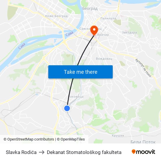 Slavka Rodića to Dekanat Stomatološkog fakulteta map