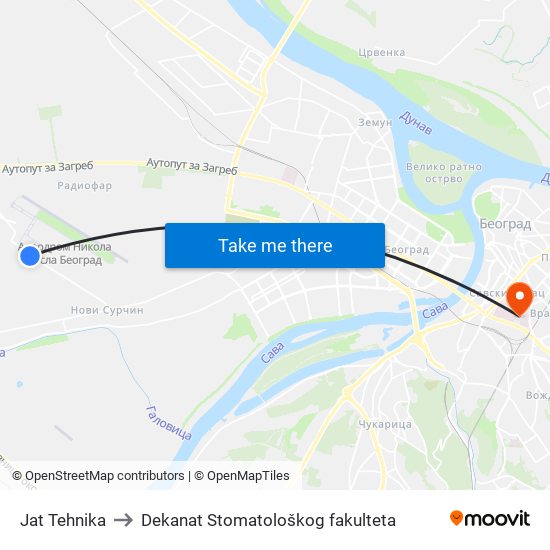 Jat Tehnika to Dekanat Stomatološkog fakulteta map