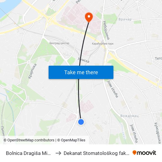 Bolnica Dragiša Mišović to Dekanat Stomatološkog fakulteta map