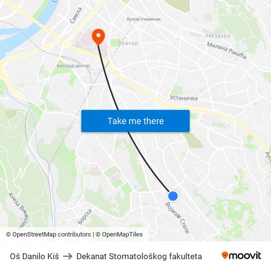 Oš Danilo Kiš to Dekanat Stomatološkog fakulteta map