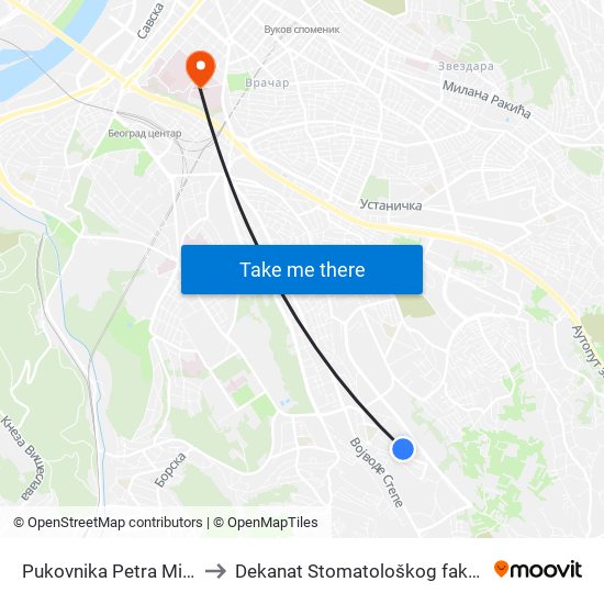 Pukovnika Petra Mišića to Dekanat Stomatološkog fakulteta map