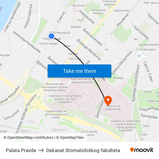 Palata Pravde to Dekanat Stomatološkog fakulteta map