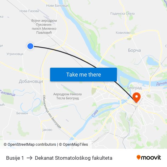 Busije 1 to Dekanat Stomatološkog fakulteta map