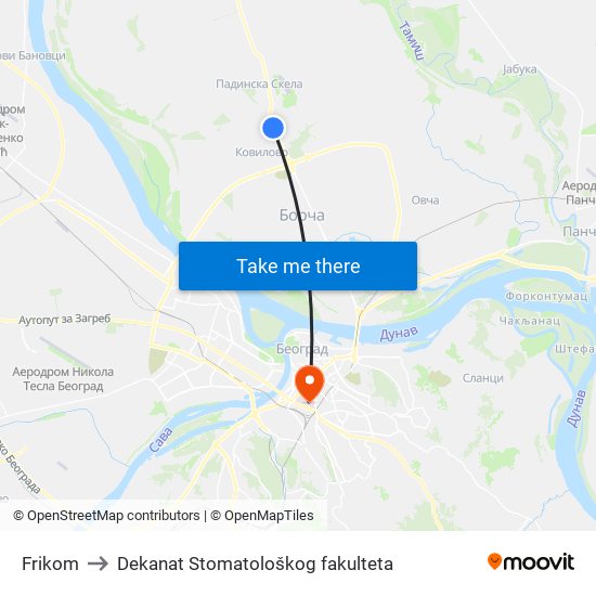 Frikom to Dekanat Stomatološkog fakulteta map