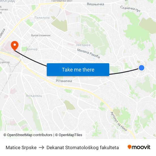 Matice Srpske to Dekanat Stomatološkog fakulteta map