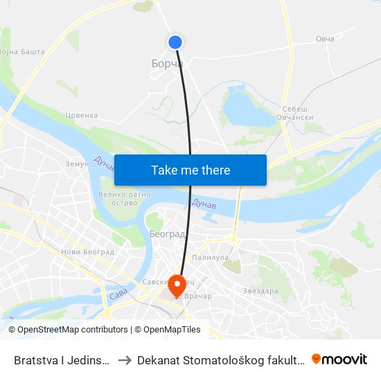 Bratstva I Jedinstva to Dekanat Stomatološkog fakulteta map
