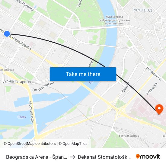 Beogradska Arena - Španskih Boraca to Dekanat Stomatološkog fakulteta map