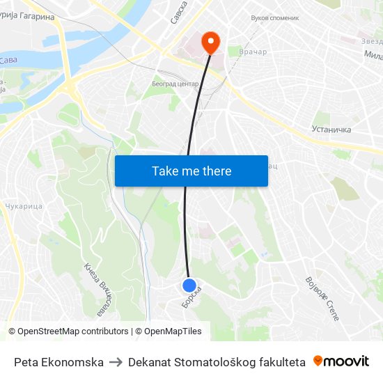 Peta Ekonomska to Dekanat Stomatološkog fakulteta map