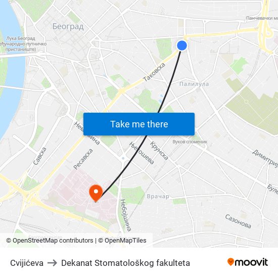 Cvijićeva to Dekanat Stomatološkog fakulteta map