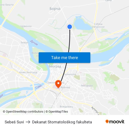 Sebeš Suvi to Dekanat Stomatološkog fakulteta map