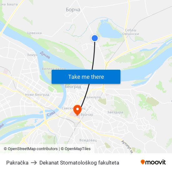 Pakračka to Dekanat Stomatološkog fakulteta map