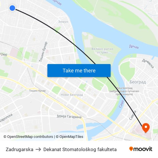 Zadrugarska to Dekanat Stomatološkog fakulteta map