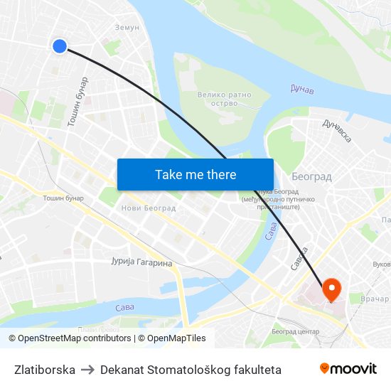 Zlatiborska to Dekanat Stomatološkog fakulteta map