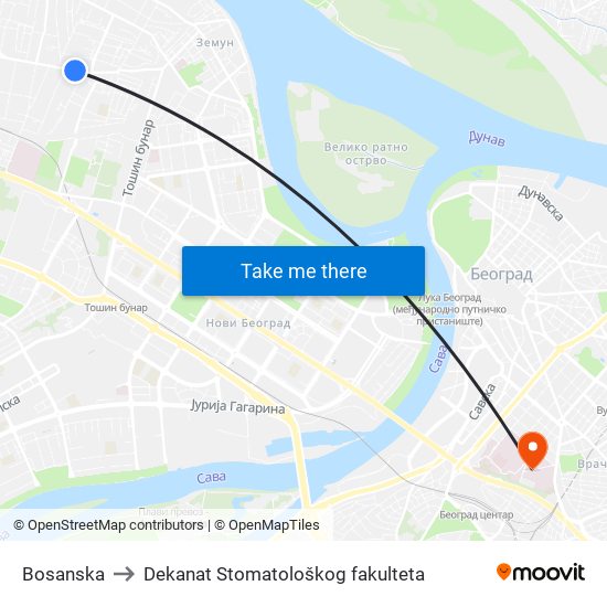 Bosanska to Dekanat Stomatološkog fakulteta map