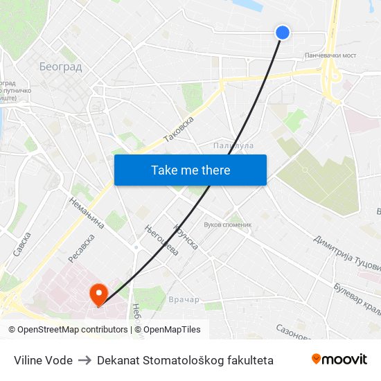 Viline Vode to Dekanat Stomatološkog fakulteta map