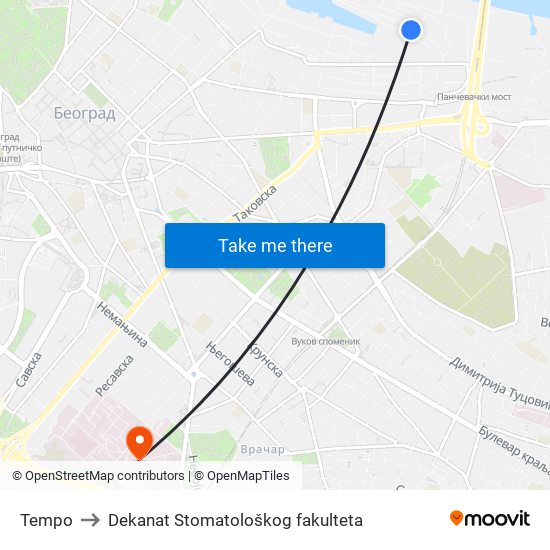 Tempo to Dekanat Stomatološkog fakulteta map