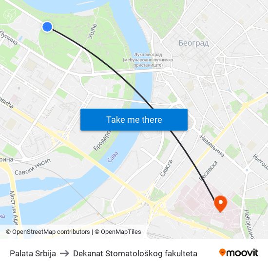 Palata Srbija to Dekanat Stomatološkog fakulteta map
