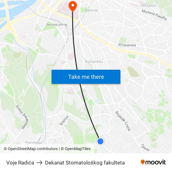 Voje Radića to Dekanat Stomatološkog fakulteta map