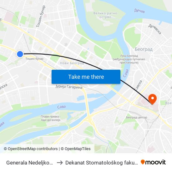 Generala Nedeljkovića to Dekanat Stomatološkog fakulteta map