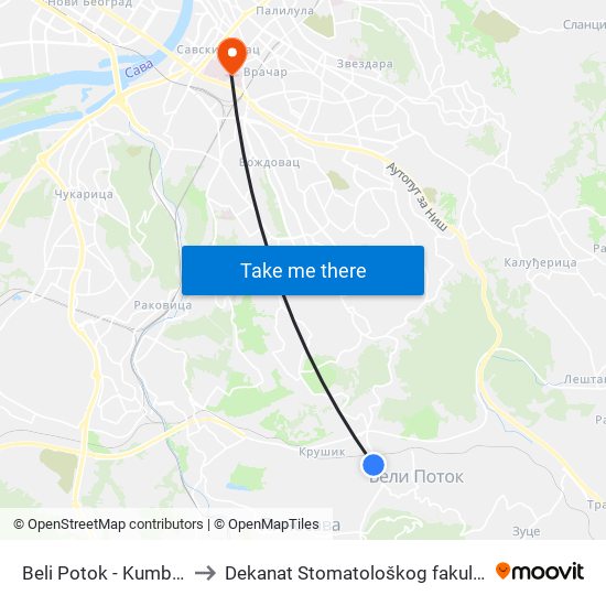 Beli Potok - Kumbara to Dekanat Stomatološkog fakulteta map