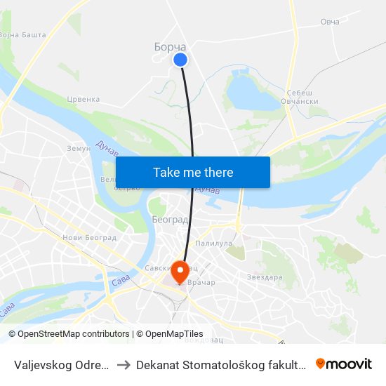 Valjevskog Odreda to Dekanat Stomatološkog fakulteta map