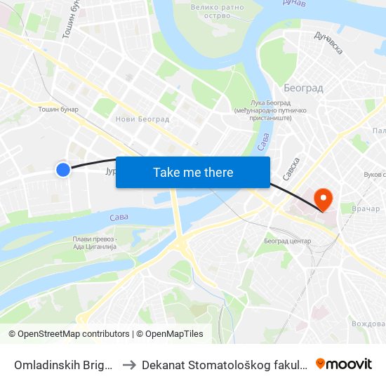 Omladinskih Brigada to Dekanat Stomatološkog fakulteta map