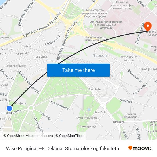 Vase Pelagića to Dekanat Stomatološkog fakulteta map