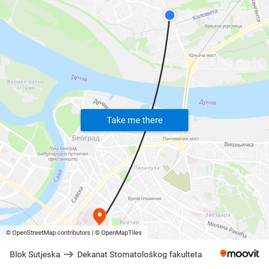 Blok Sutjeska to Dekanat Stomatološkog fakulteta map