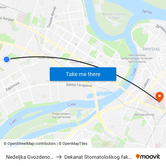 Nedeljka Gvozdenovića to Dekanat Stomatološkog fakulteta map