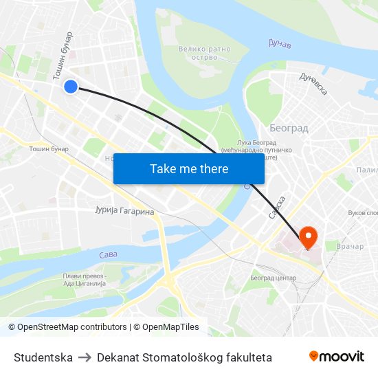 Studentska to Dekanat Stomatološkog fakulteta map