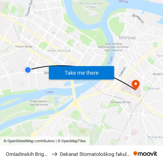 Omladinskih Brigada to Dekanat Stomatološkog fakulteta map
