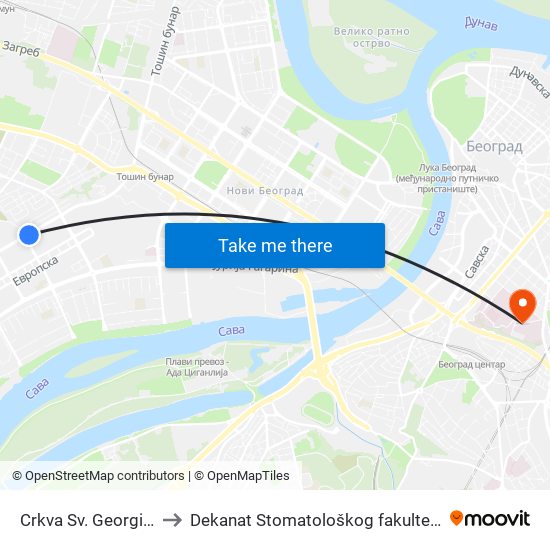 Crkva Sv. Georgija to Dekanat Stomatološkog fakulteta map