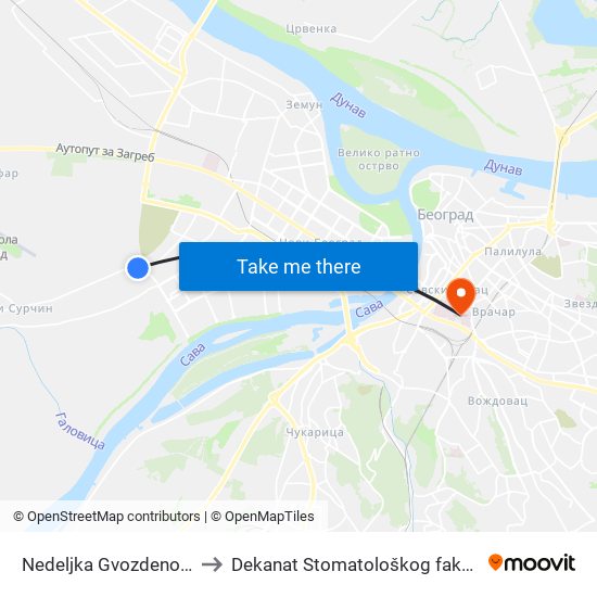 Nedeljka Gvozdenovića to Dekanat Stomatološkog fakulteta map