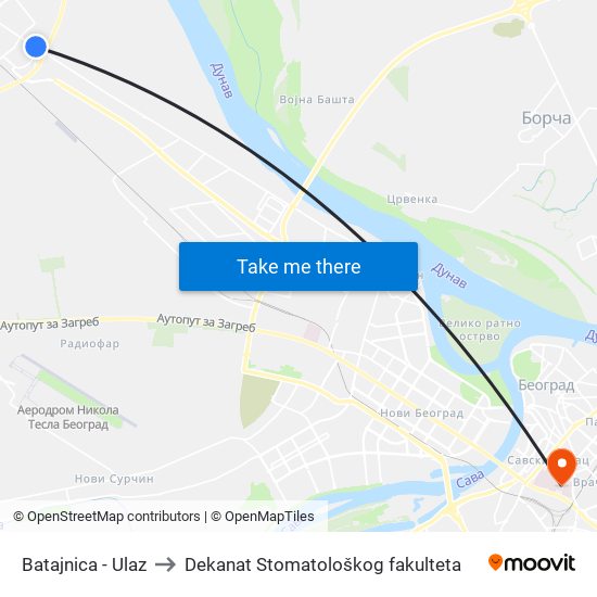 Batajnica - Ulaz to Dekanat Stomatološkog fakulteta map