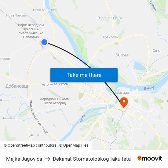 Majke Jugovića to Dekanat Stomatološkog fakulteta map