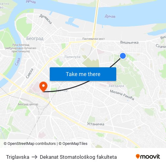 Triglavska to Dekanat Stomatološkog fakulteta map