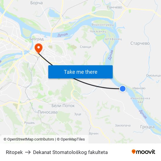 Ritopek to Dekanat Stomatološkog fakulteta map