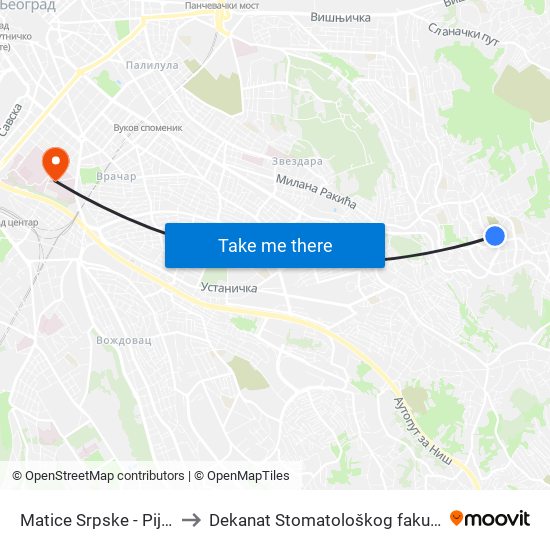 Matice Srpske - Pijaca to Dekanat Stomatološkog fakulteta map