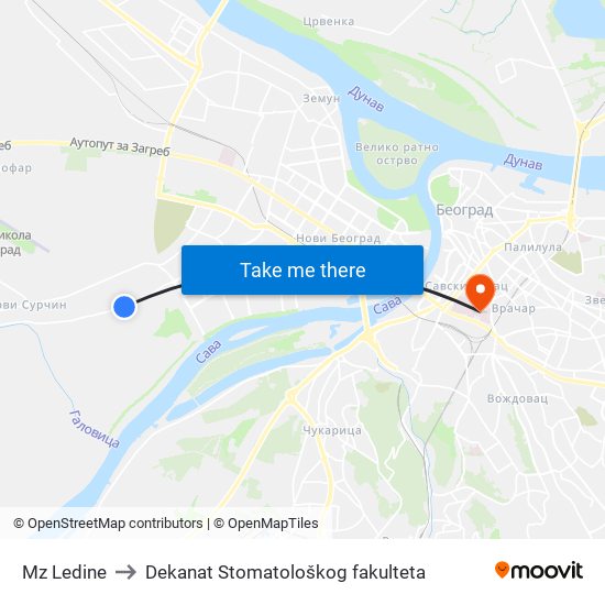Mz Ledine to Dekanat Stomatološkog fakulteta map