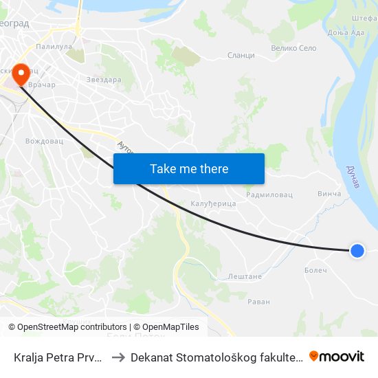 Kralja Petra Prvog to Dekanat Stomatološkog fakulteta map