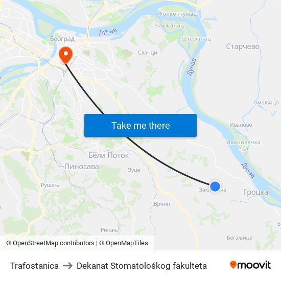 Trafostanica to Dekanat Stomatološkog fakulteta map