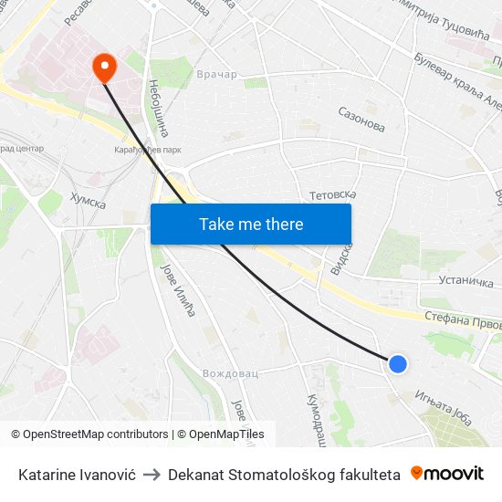 Katarine Ivanović to Dekanat Stomatološkog fakulteta map