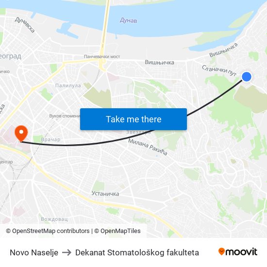 Novo Naselje to Dekanat Stomatološkog fakulteta map